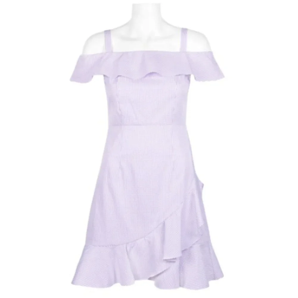Donna Morgan for Anthropologie Lavender Gingham Flutter Dress 4